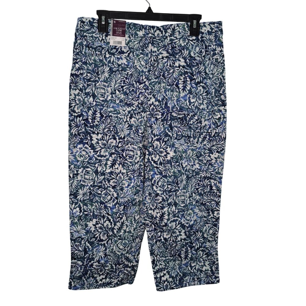NEW Gloria Vanderbilt Blue and White Print Amanda Capri Size 14 - Picture 3 of 9